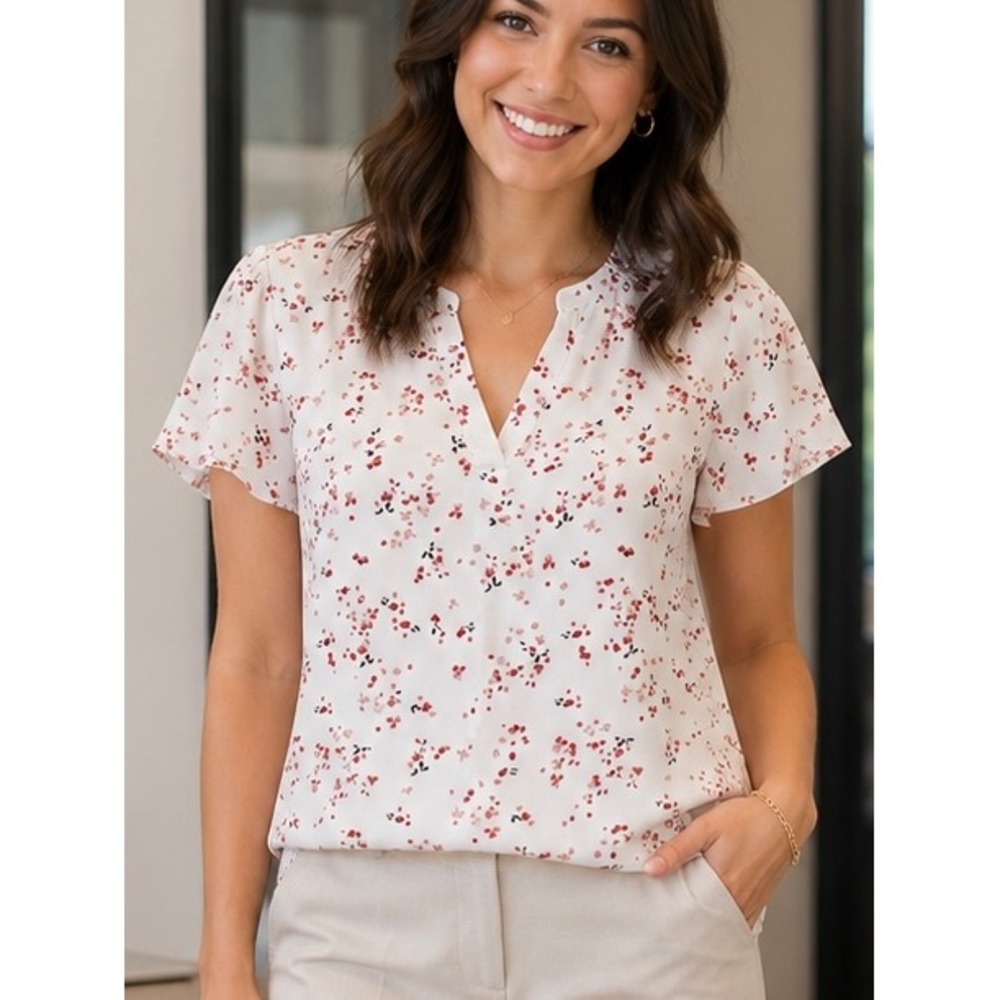 Hilary Radley Women Blouse White Large Floral Cottagecore Office Work